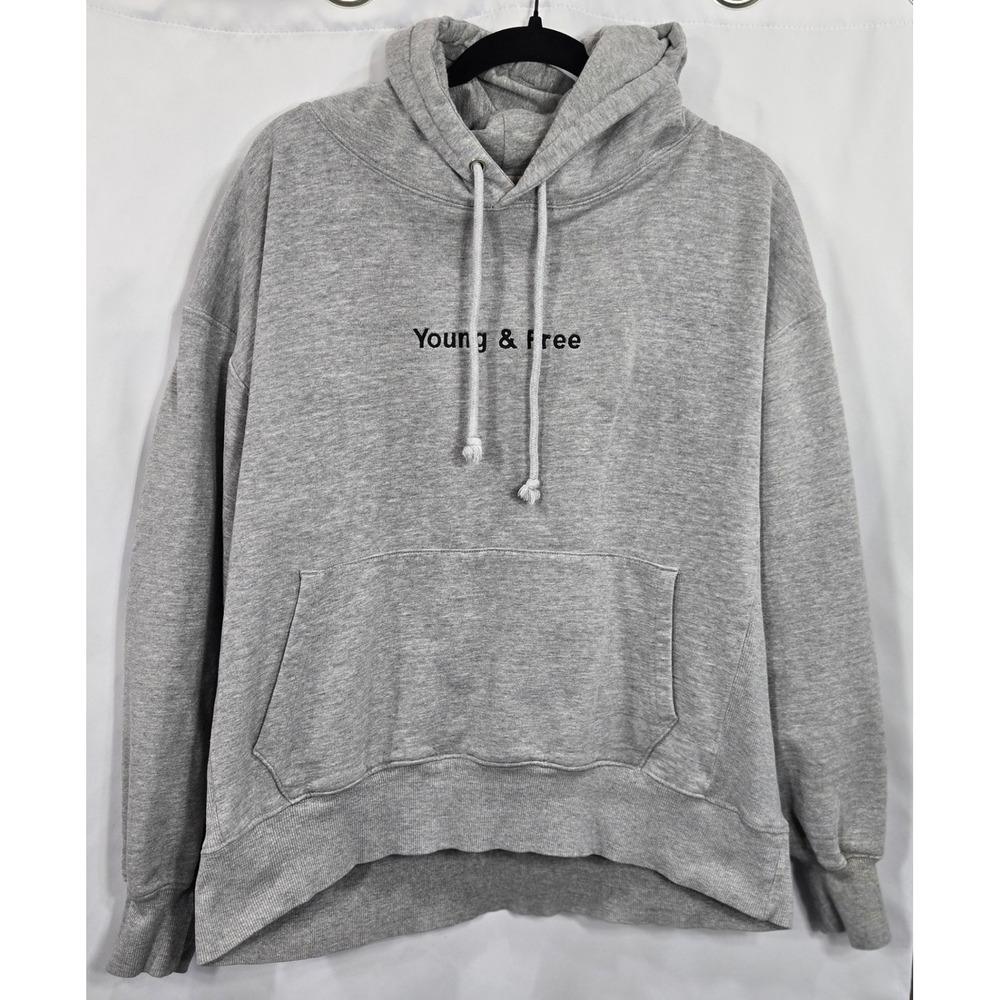 Young & Free Gray Hoodie Sweatshirt Pullover Oversized‎ L Cotton Blend